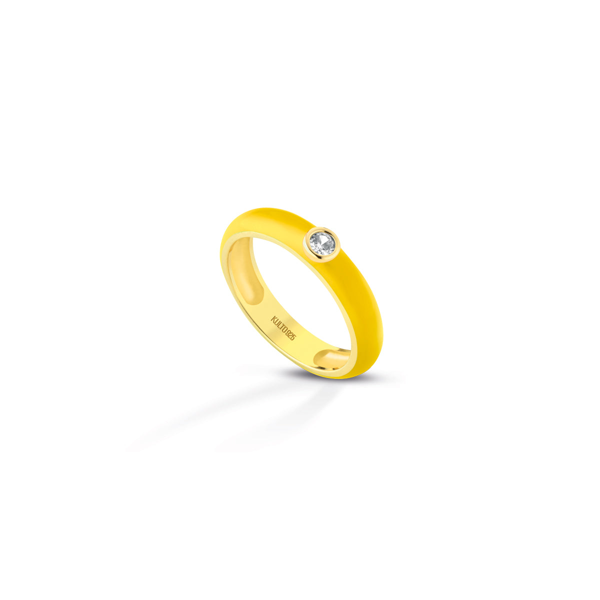 Anello Donna Kulto 925 Argento Dorato Smalto Giallo Zircone Bianco KR925-045-14