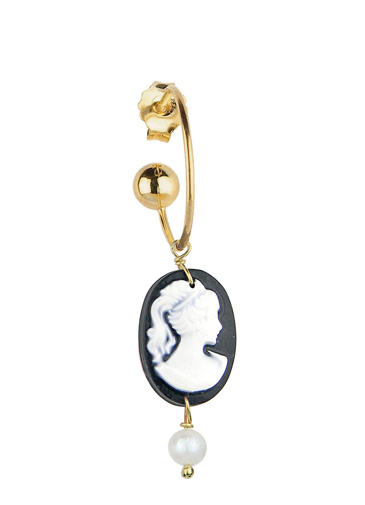 Orecchino Singolo Donna Lebole In Argento 925 Dorato Campanella Cammeo Nero OR.92