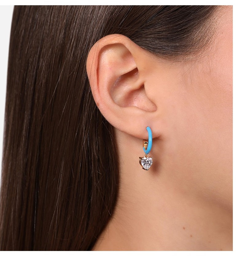 Orecchini Donna Chiara Ferragni Acciaio Zircone Bianchi a forma di cuore smaltati azzurro