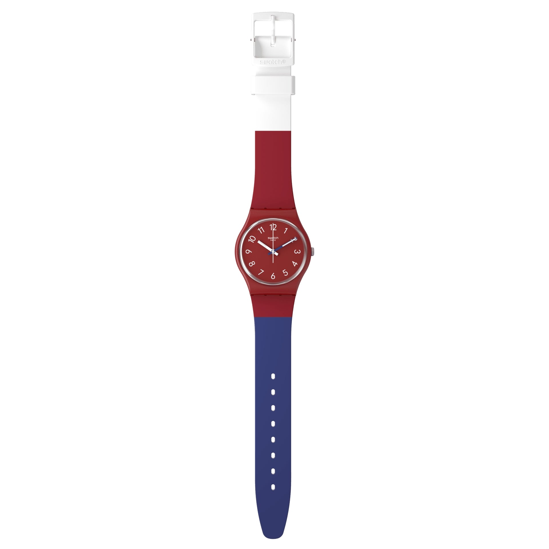 Orologio Uomo Bambino Swatch Quarzo Solo Tempo Numeri Rosso Bianco Blu SO28R112