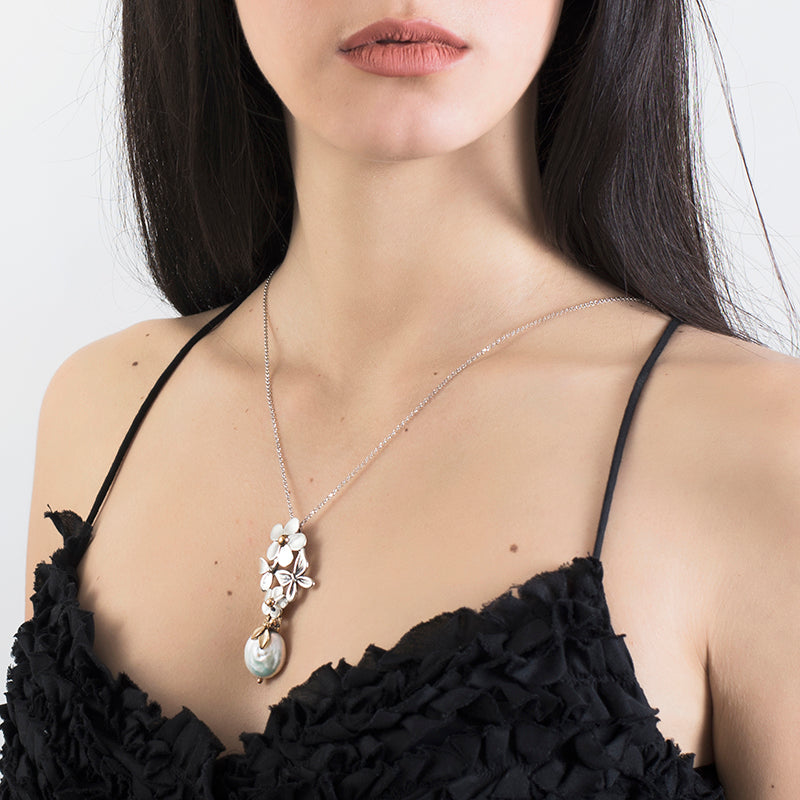 Collana Donna Nemoris Argento 925 Ciondolo Fiori Perla Primavera BCF07