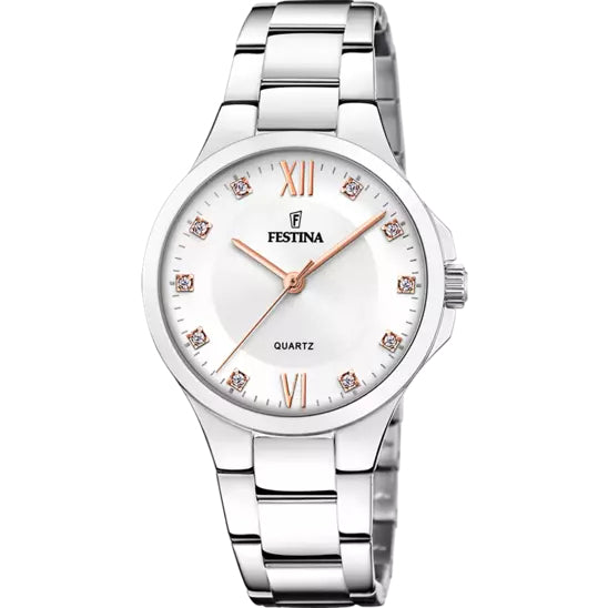 Orologio Donna Festina Acciaio Bianco Rosè Zirconi Quarzo Solo Tempo F20582/1