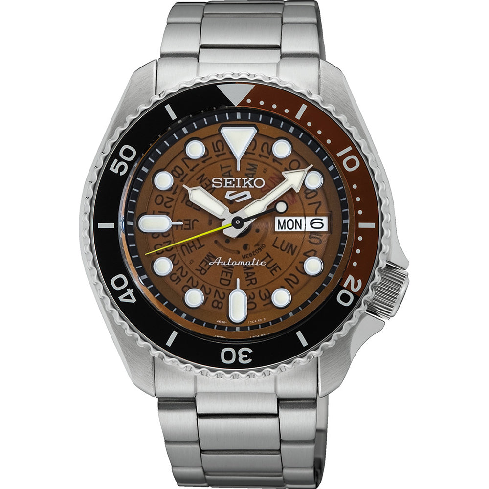 Orologio Uomo Seiko 5 Acciaio Time Sonar Automatico Doppia Data SRPJ47K1