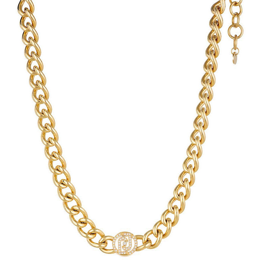 Collana Donna Liu Jo Acciaio Dorato Catena Groumette Logo Zirconi Brillianti TLJ1620