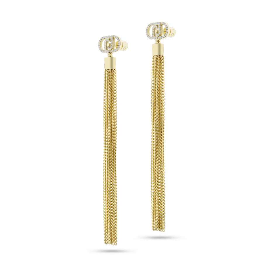 Orecchini Donna Liu Jo Acciaio Dorato Lucido Catena Logo Zirconi LJ2648