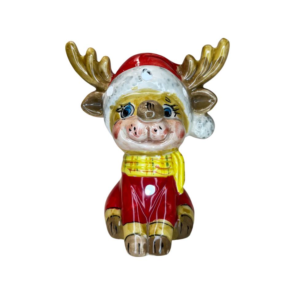 Renna Piccola Capodimonte Led Maglione Rosso Sciarpa Gialla 13cm CAP47