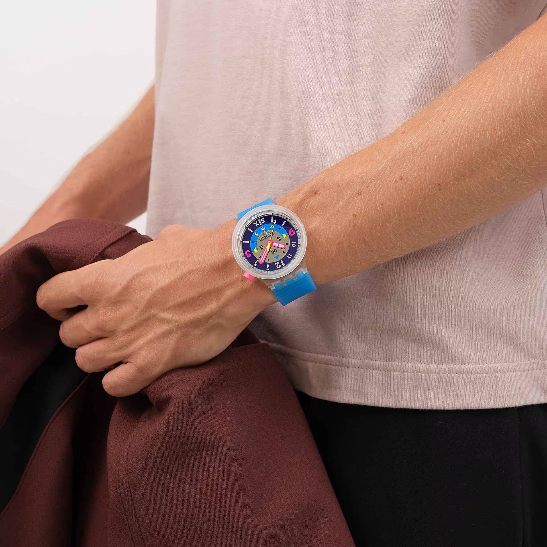 Orologio Unisex Swatch Neon Hielo Big Bold Azzurro SB01K400