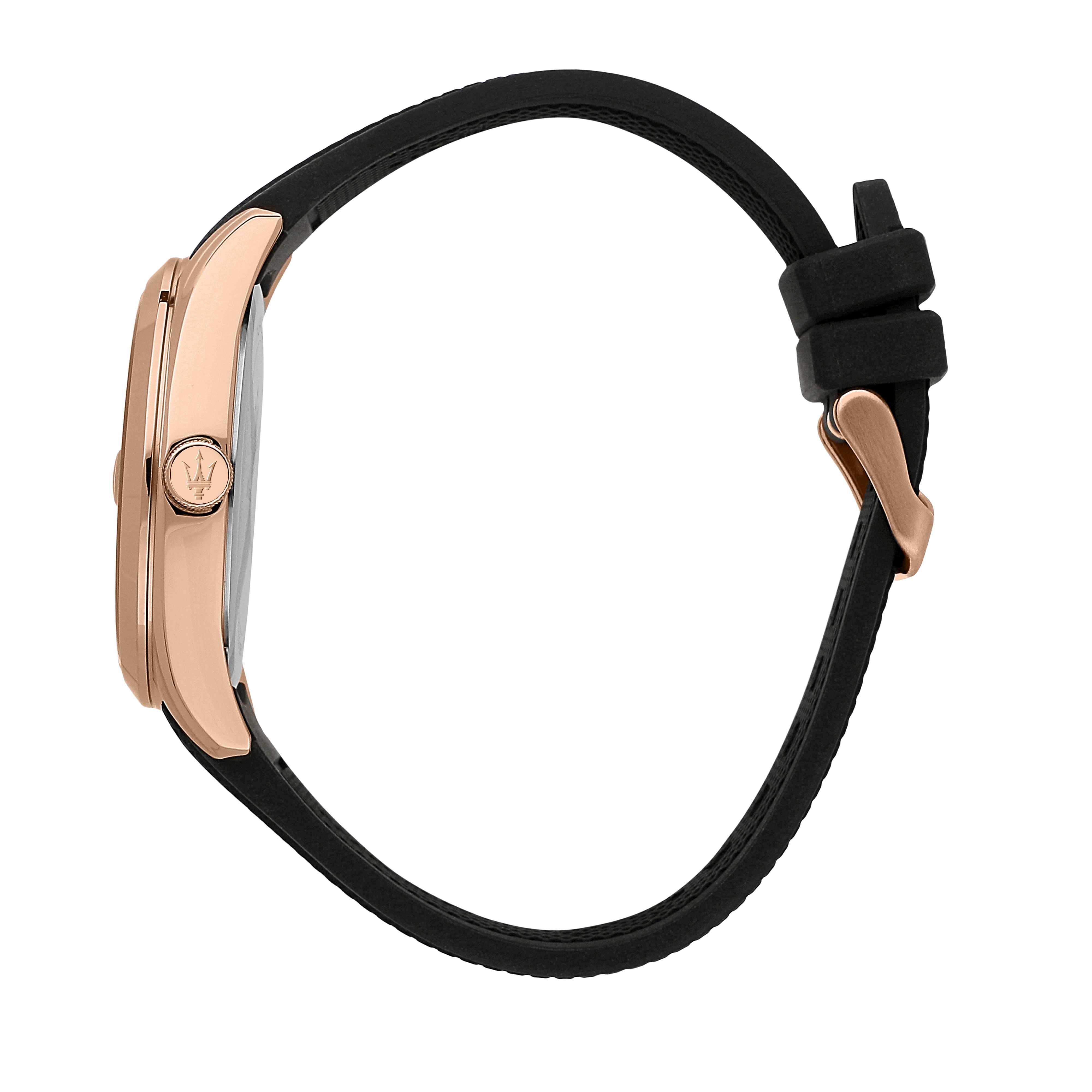 Orologio Uomo Maserati Acciaio Rosè Gomma Quarzo Solo Tempo Data Nero R8851151002