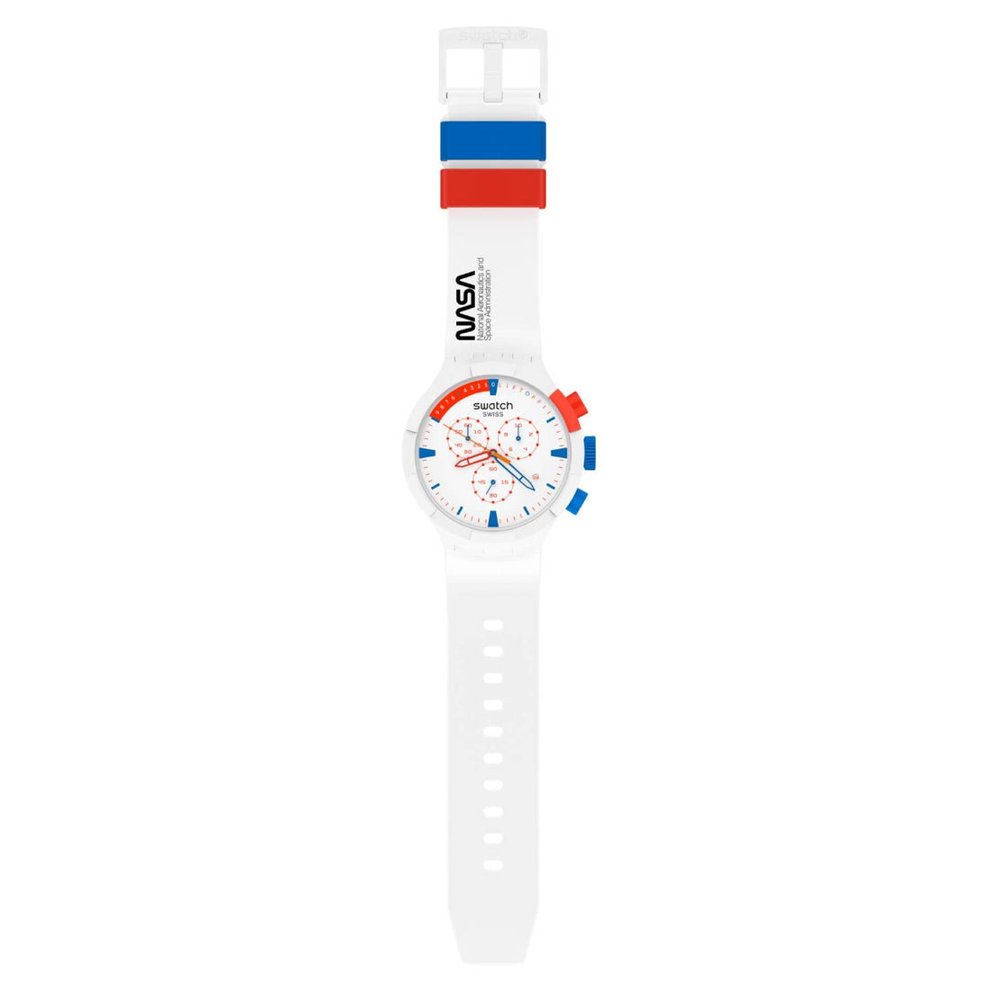 Orologio Uomo Swatch Big Bold Quarzo Cronografo Data Blu Bianco SB04Z400