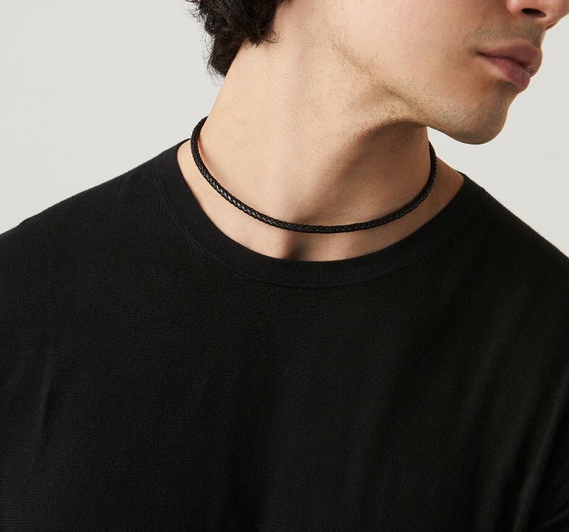 Bracciale Collana Uomo Giovanni Raspini Argento 925 Cuoio Intrecciato Barilotto 11353