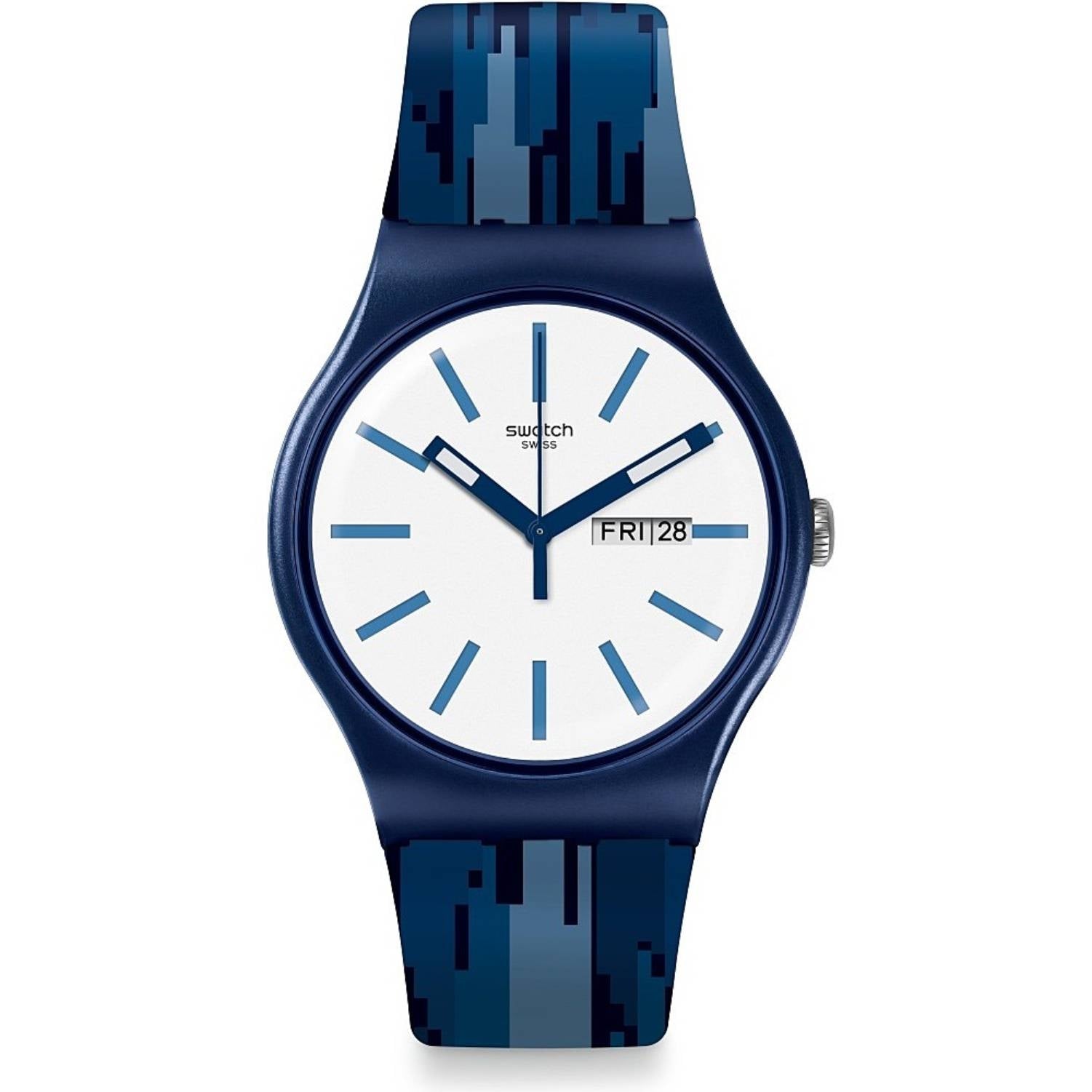 Orologio Uomo Gomma Swatch Quarzo Solo Tempo Doppia Data Fiammablu SUON712