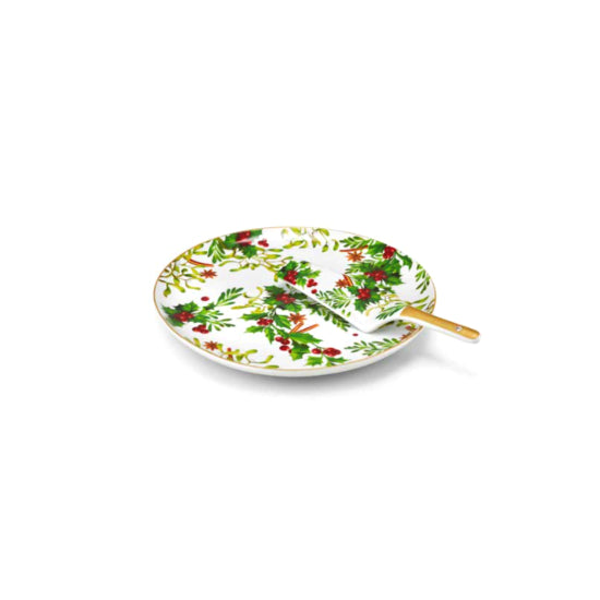 Piatto Fade Porcellana Decorazione Natale Porta Panettone Paletta Verde Rosso 57190