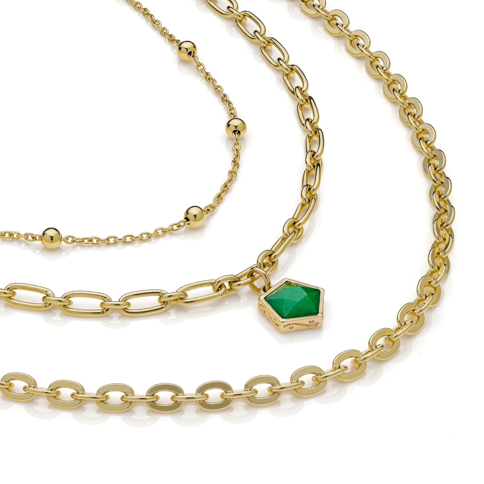 Collana Donna Unoaerre Bronzo Dorato Catena Tre Fili Gipsy Pietra Verde 540239