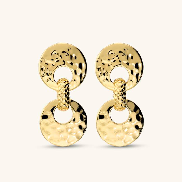 Orecchini Donna Etrusca Pendenti Cerchi Bronzo Dorato Oro 18 KT WSET00958.YG