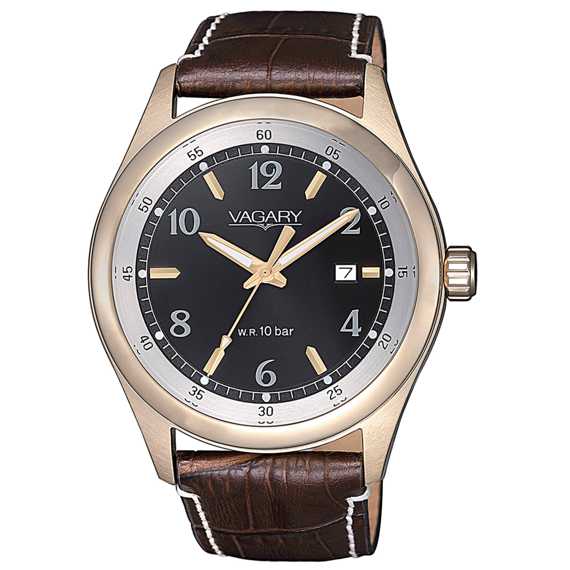 Orologio Uomo Vagary By Citizen Quarzo Data Acciaio Rosè Pelle Marrone IB8-623-50