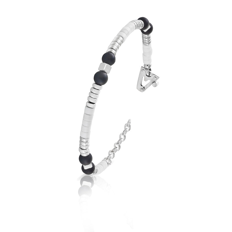 Bracciale in argento 925% Aulite, Onice smaltato e ct.0,01 diamante nero.