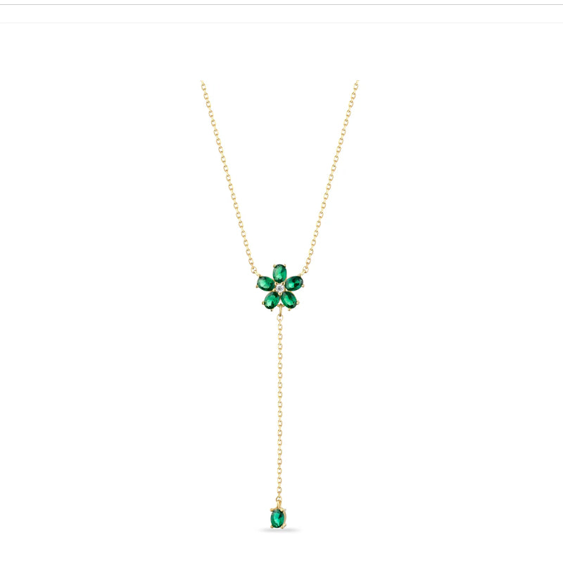 Collana Donna Laura P. Argento Dorato 925 Ciondoli Fiore Verde  CL0110GV