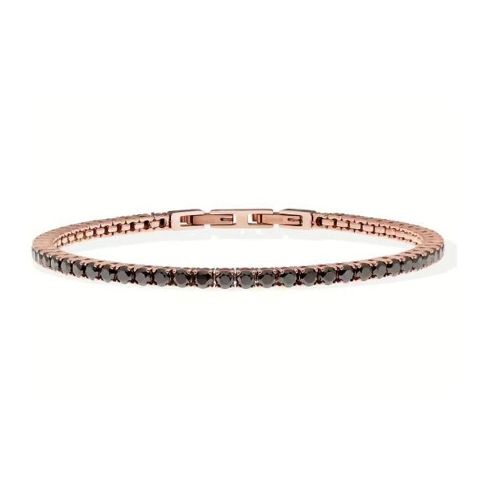 Bracciale Uomo Liu Jo Tennis Zirconi Neri 3 MM Acciaio Rosè Lucido MLJ559