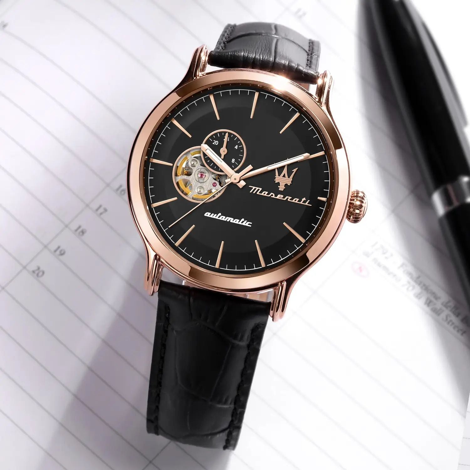 Orologio Uomo Maserati Automatico Solo Tempo Acciaio Rosè Pelle Nero R8821118009