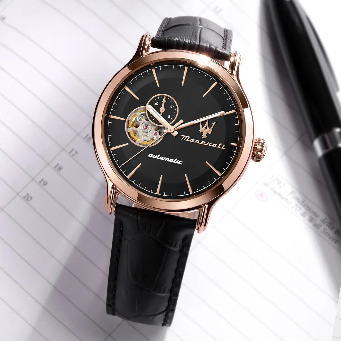 Orologio Uomo Maserati Automatico Solo Tempo Acciaio Rosè Pelle Nero R8821118009