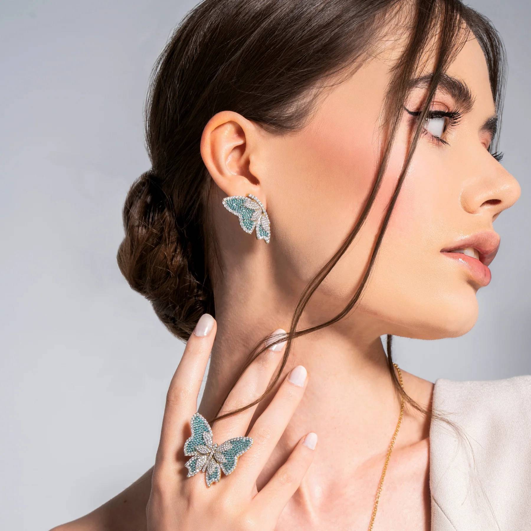 Orecchini Donna Sogni Argento Rosè 925 Farfalla Grande Zirconi Colorati OR103GP