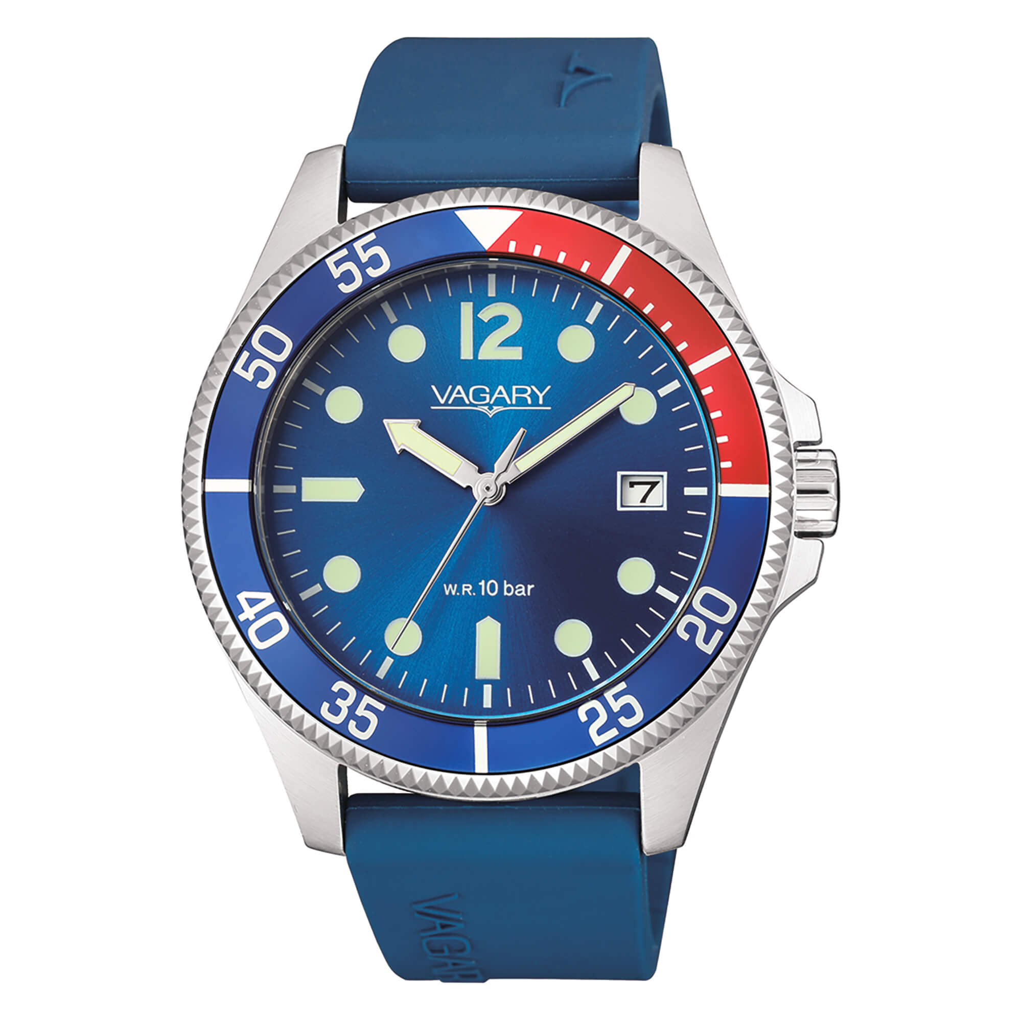 Orologio Uomo Vagary By Citizen Acqua Quarzo Solo Tempo Blu Rosso Gomma VD5-112-70
