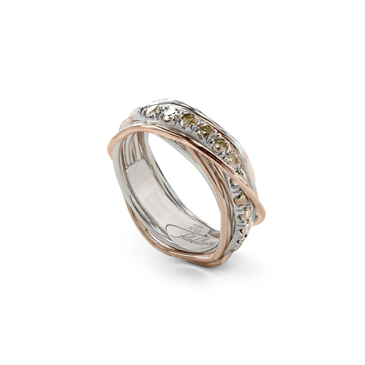 Anello Filo Della Vita Arg 925 Oro Rosa 9 KT 7 Fili Diam. Brown 0.80 CT AN112ARBR