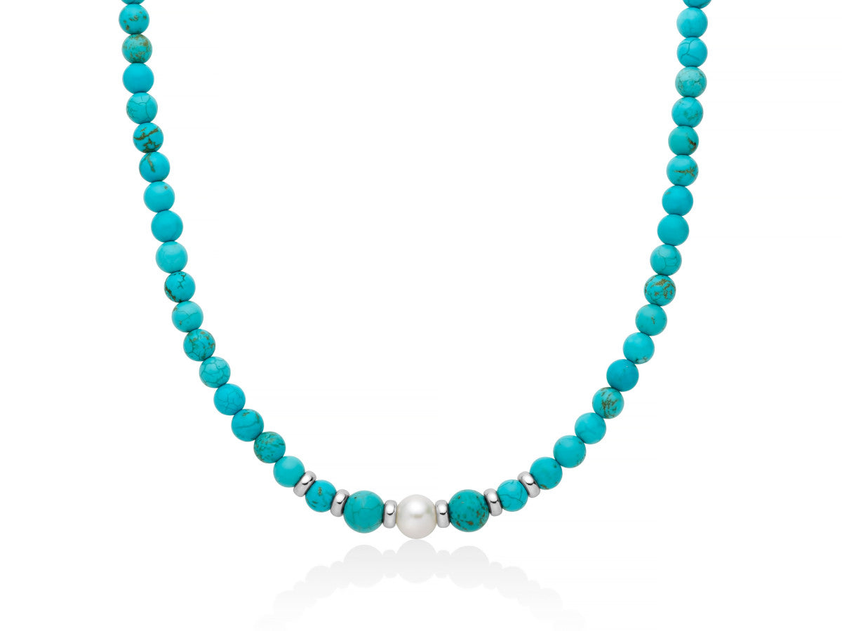 Collana Donna Miluna Girocollo In Aulite color Turchese con 1 Perla Centrale PCL6521