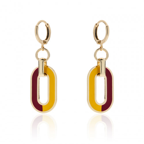 Orecchini Pendenti Bronzo Dorato Con Smalto Rosso E Giallo 525619