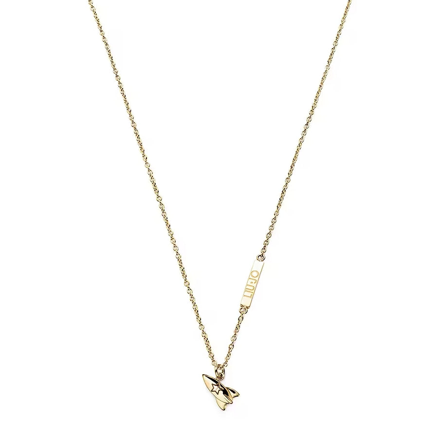 Collana Donna Liu Jo Acciaio Dorato Catena Razzo Stella Incisa Targhetta LJ1912