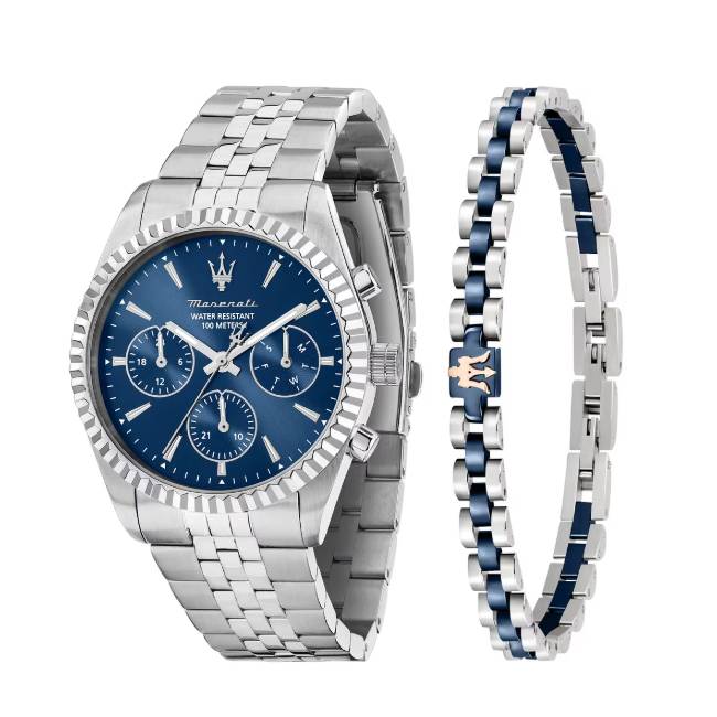 Orologio Uomo Maserati Box Bracciale Competizione Acciaio Multifunzione Quarzo Blu R8853100048