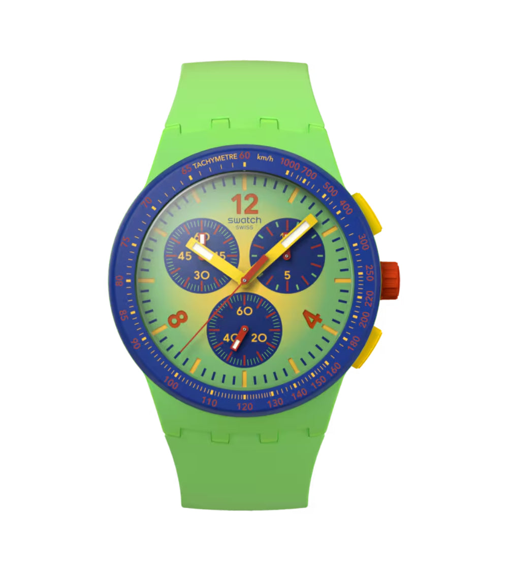 Orologio Uomo Silicone Swatch Quarzo Crono Flowing Freshly SUSG101