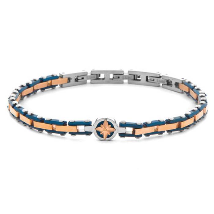 Bracciale Uomo Acciaio 4US Cesare Paciotti Pvd Blu Rosè Rosa Dei Venti 4UBR8608