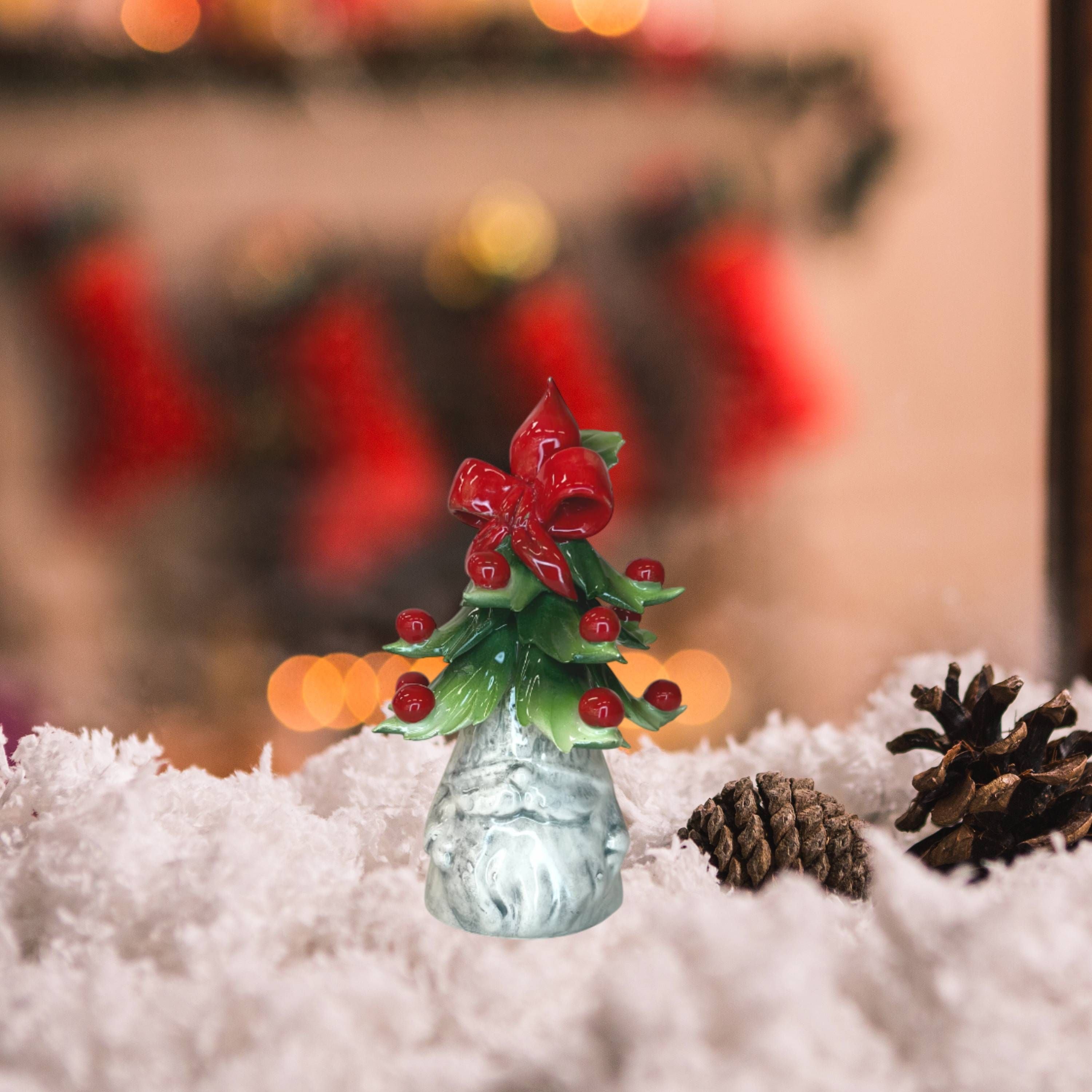 Gnomo Albero di Natale Capodimonte Grigio Fiocco 14 cm CAP12