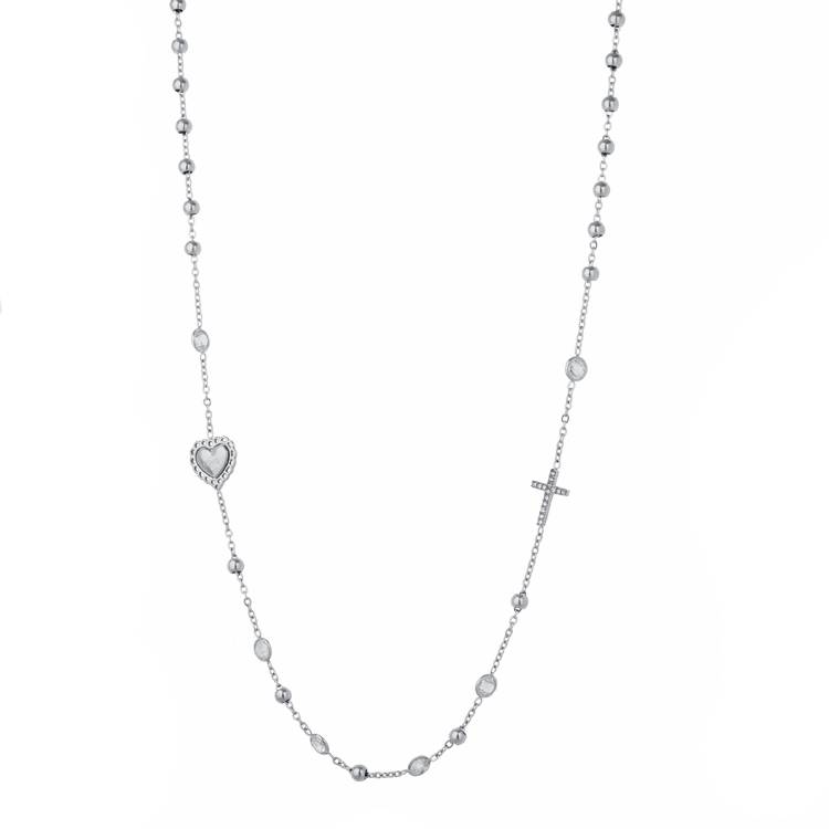 Collana Donna Liujo Rosario Acciaio Zirconi Bianchi LJ3206