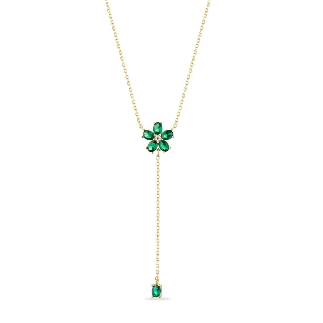 Collana Donna Laura P. Argento Dorato 925 Fiore Zirconi Verdi Bianchi CL0110GV
