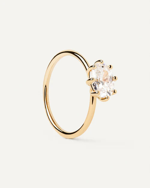Anello Donna PDPaola Argento Dorato 925 Zircone Bianco Solitario AN01-A12-14