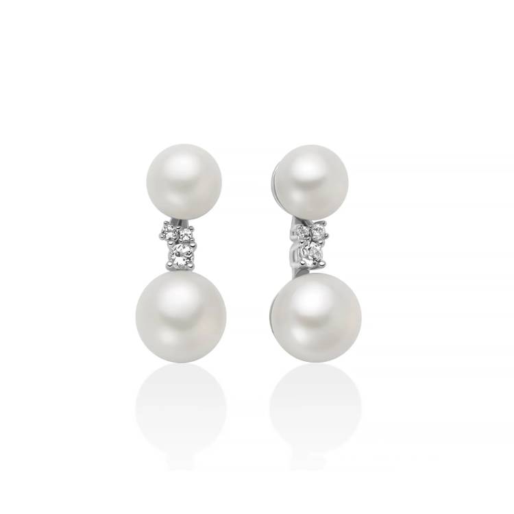 Orecchini Donna Miluna Andromeda Argento 925 Perle Topazi Bianchi Taglio PER2889