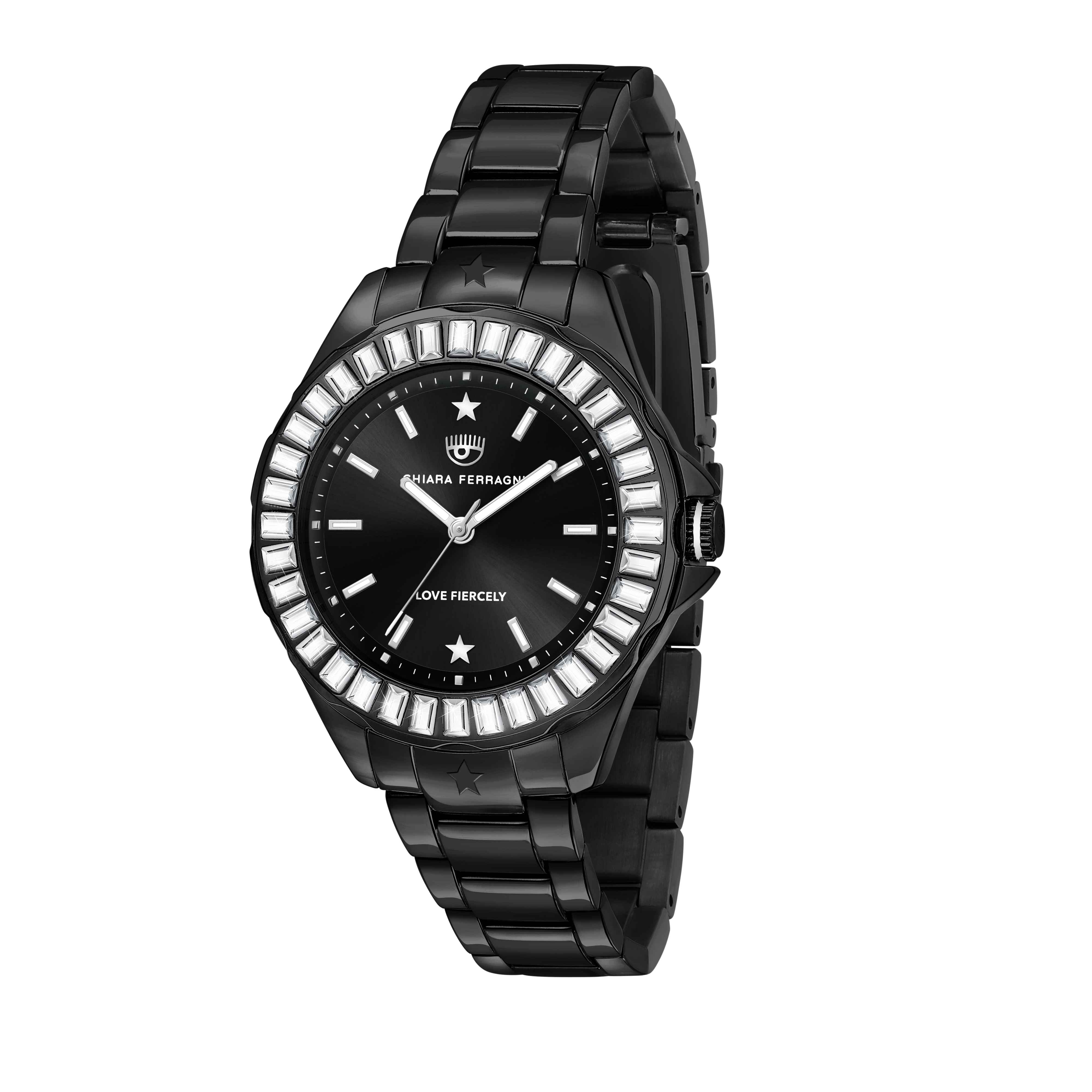 Orologio Donna Chiara Ferragni Quarzo Solo Tempo Acciaio Nero Zirconi Bianchi