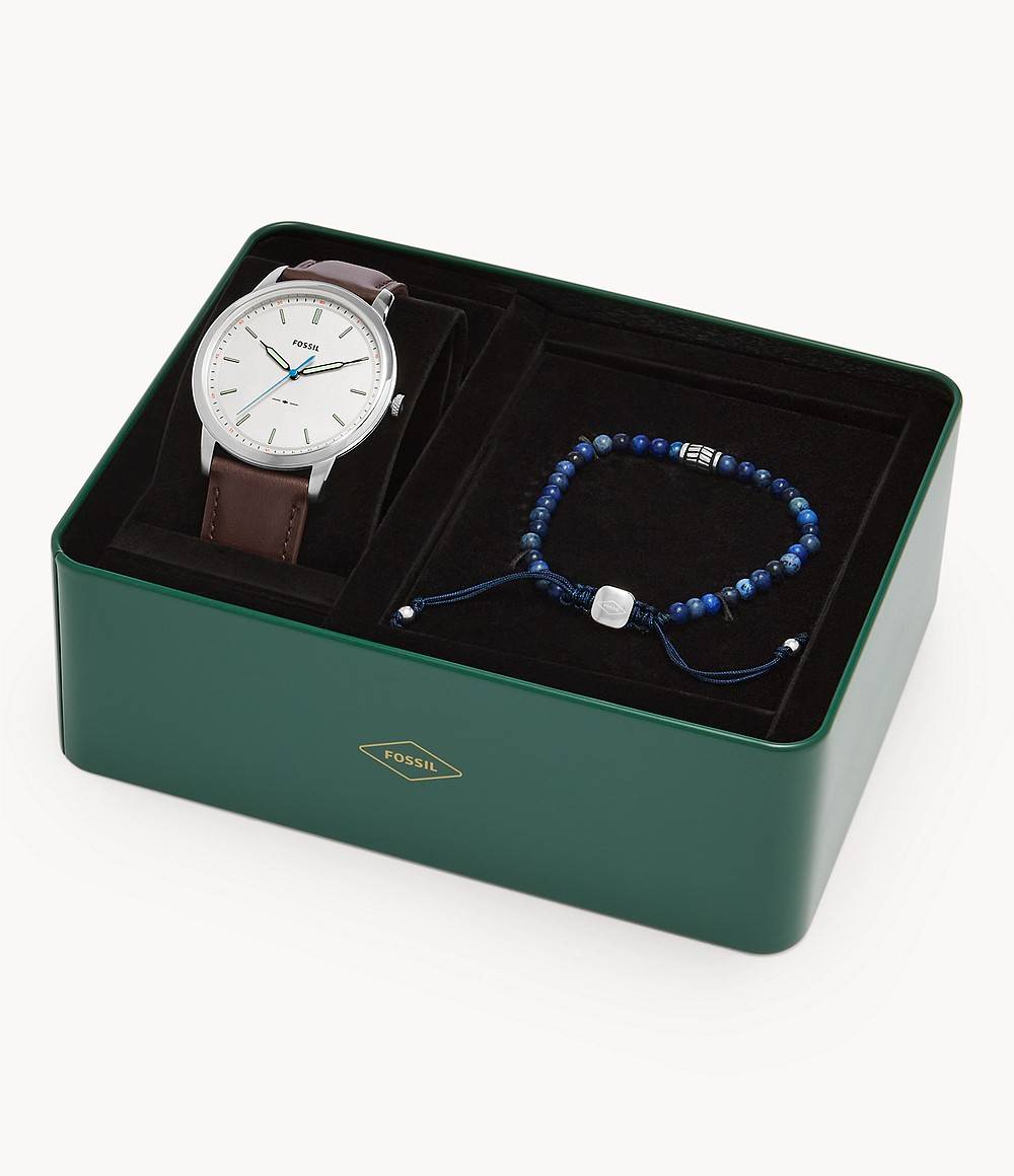 Orologio Uomo Fossil Set Bracciale Acciaio Pelle Quarzo Solo Tempo FS5966SET
