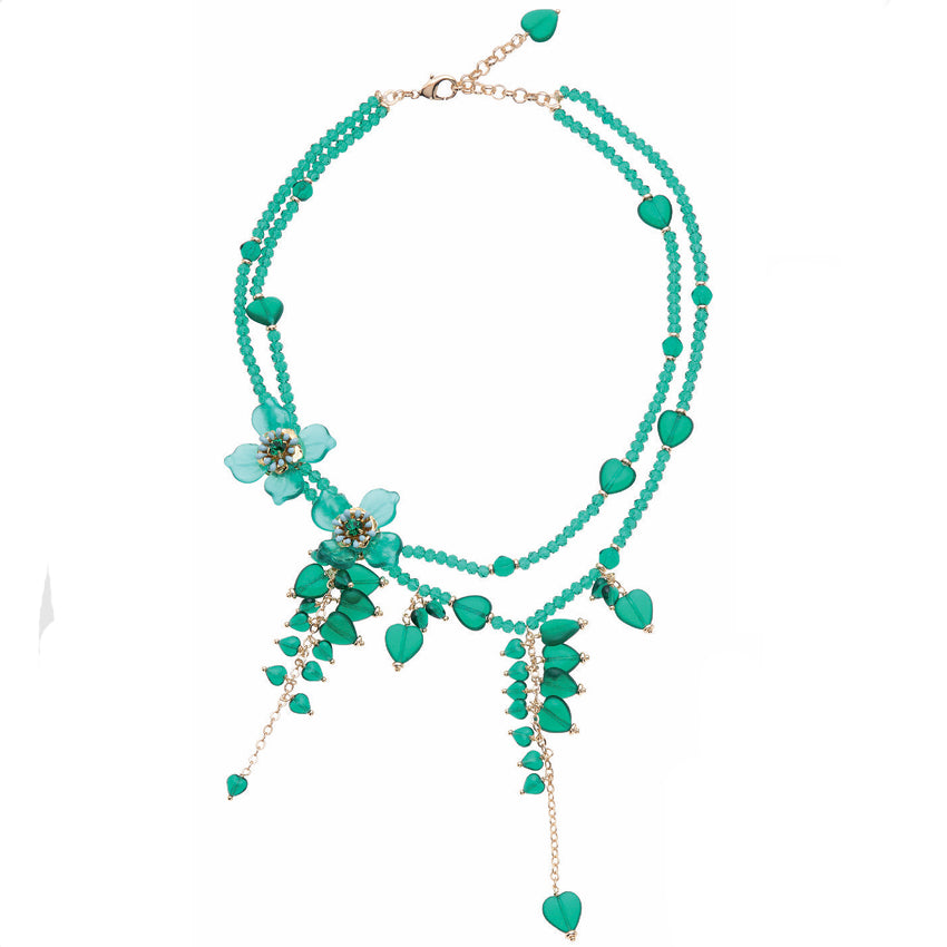 Collana Donna Ottaviani Dorata Cristalli Perline Verde 501364C