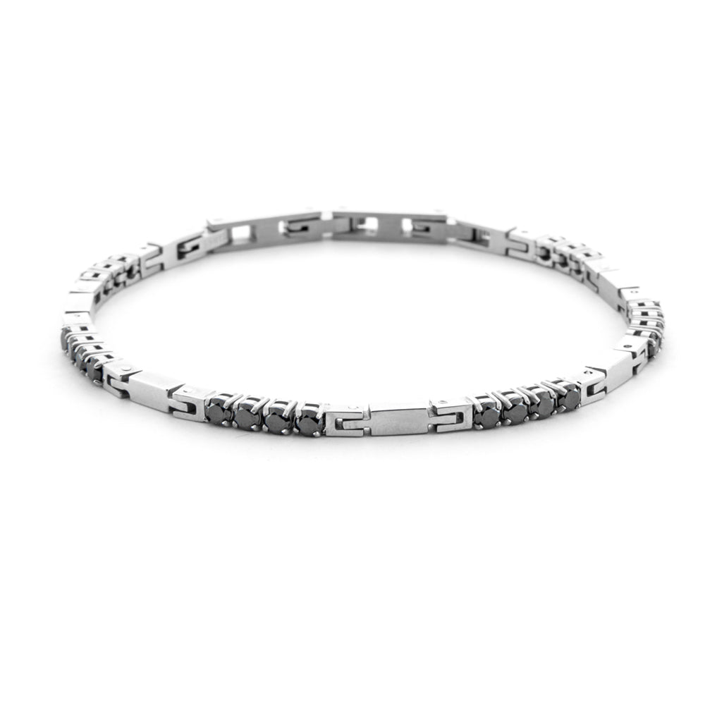 Bracciale Uomo 4US Cesare Paciotti Tennis Acciaio Zirconi Nero 4UBR6441