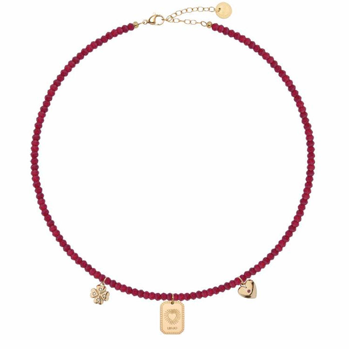 Collana Donna Liujo Acciaio Perline Rosse Charm LJ3154