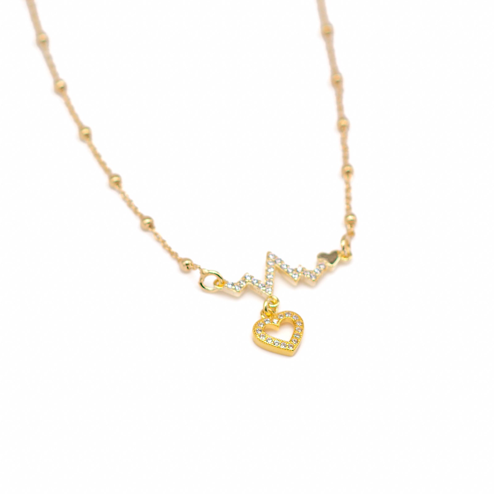 Collana Donna Re Mida Argento 925 Dorato Con Ciondolo Cuore Zirconi Bianchi C004