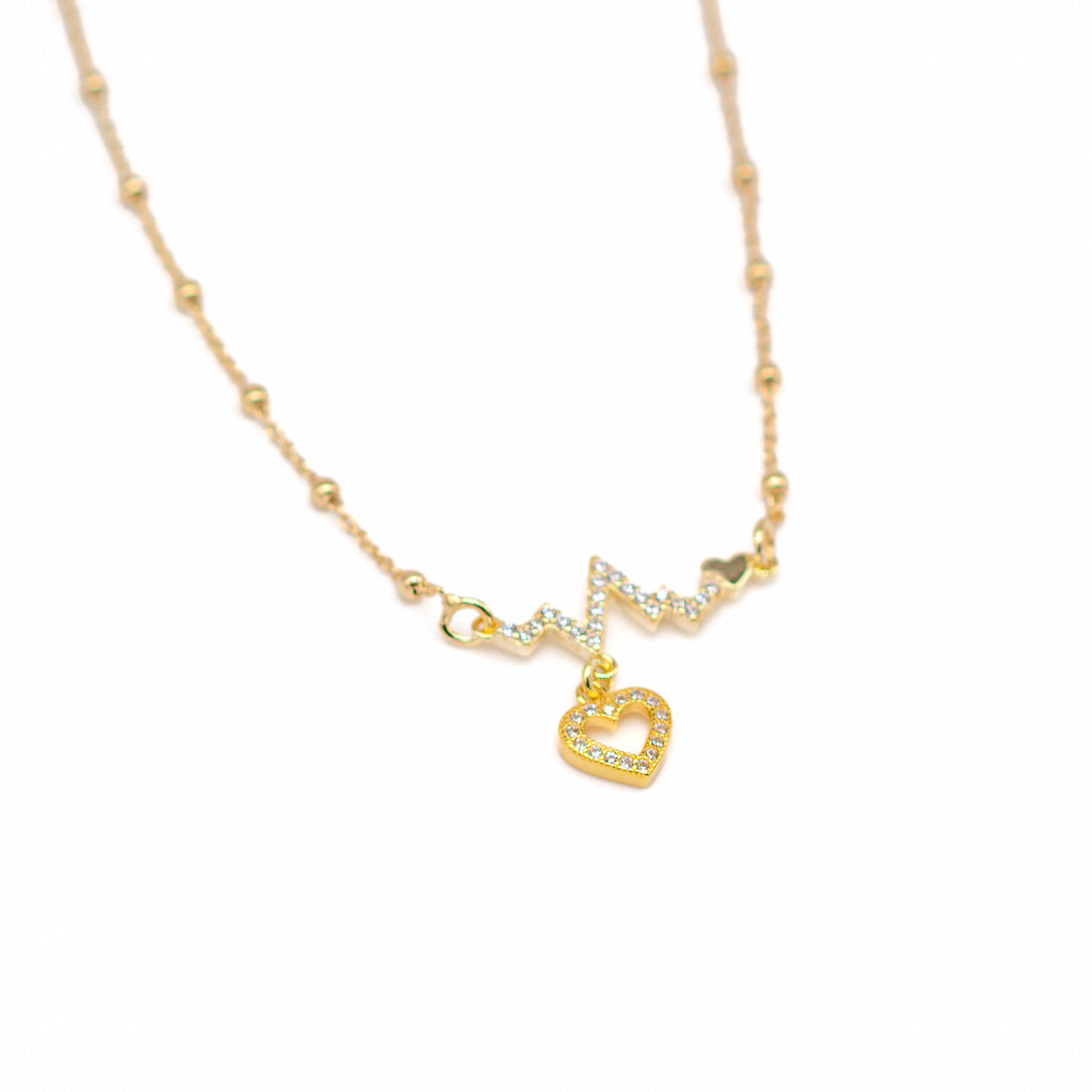 Collana Donna Re Mida Argento 925 Dorato Con Ciondolo Cuore Zirconi Bianchi C004