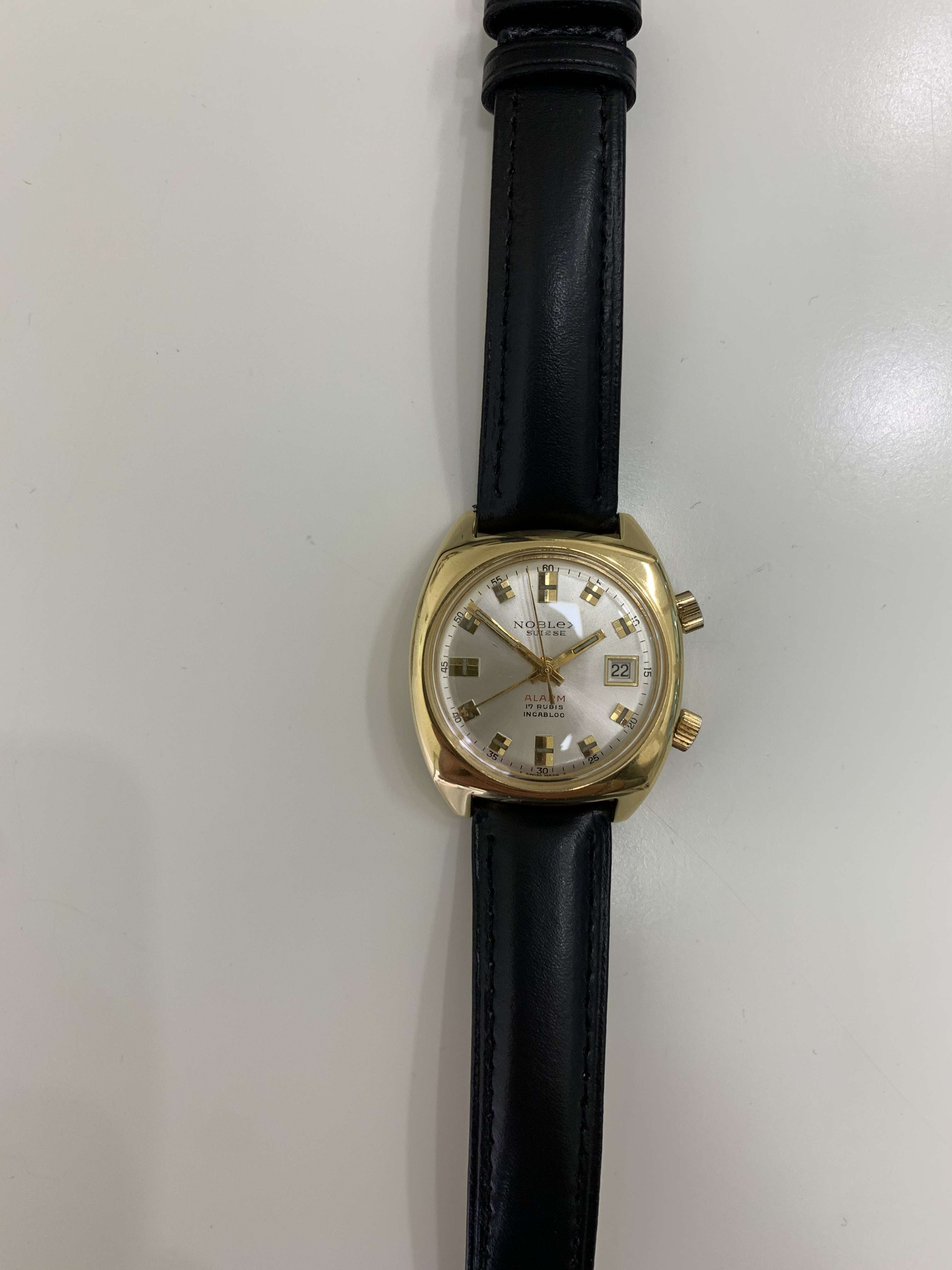 Orologio Uomo Vintage Noblex Carica Manuale Svegliarino Allarme Dorato Data