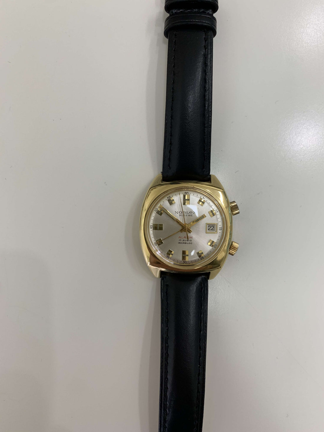 Orologio Uomo Vintage Noblex Carica Manuale Svegliarino Allarme Dorato Data