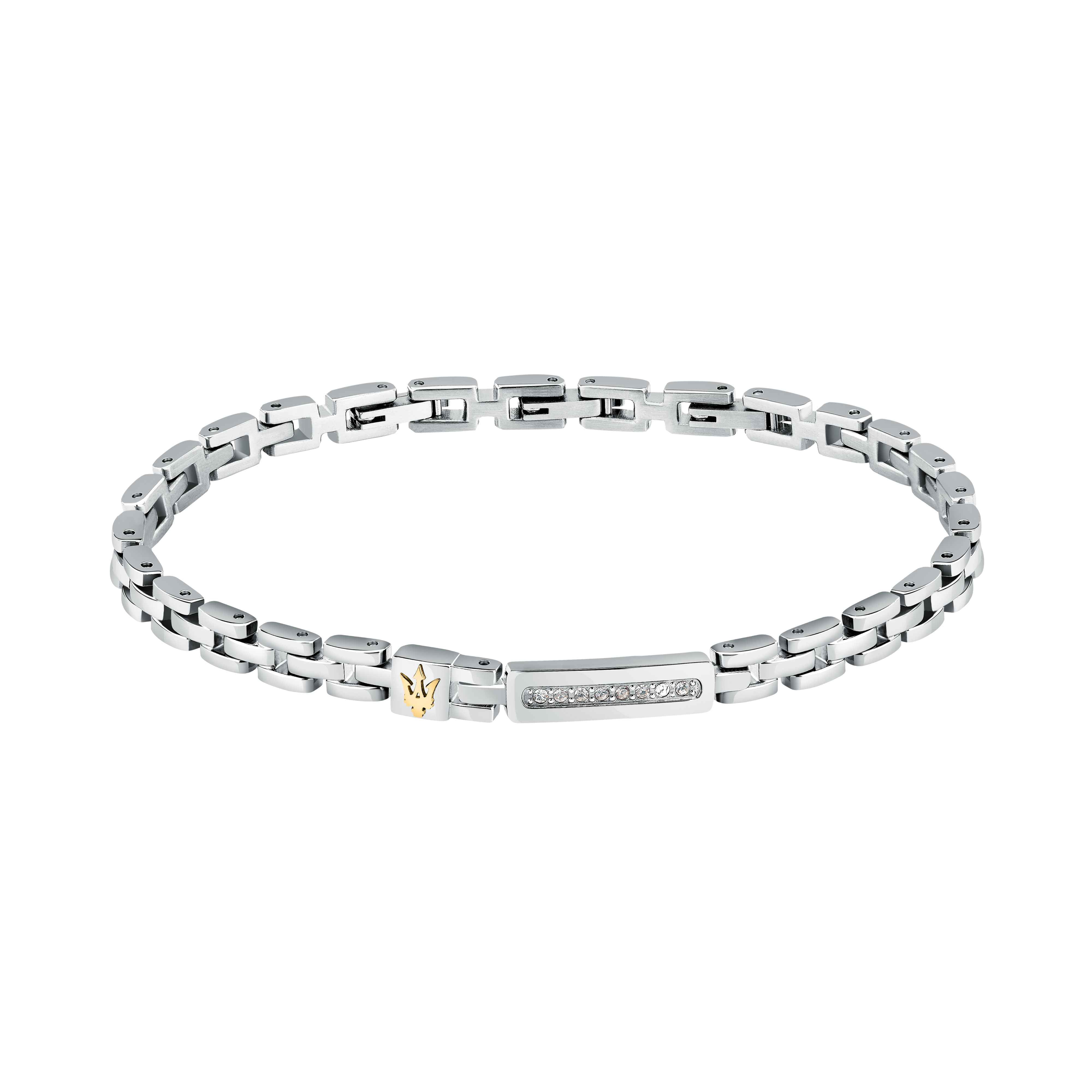 Bracciale Uomo Maserati Acciaio Zirconi Bianchi Logo Tridente Oro JM324AVD54