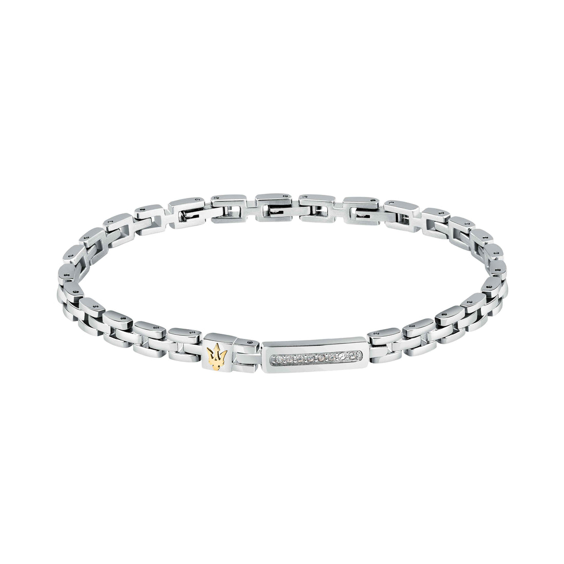 Bracciale Uomo Maserati Acciaio Zirconi Bianchi Logo Tridente Oro JM324AVD54