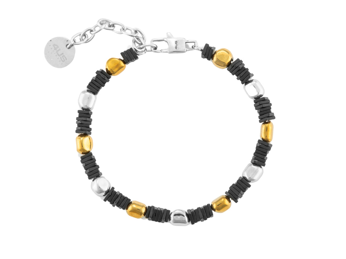 Bracciale Uomo 4US Cesare Paciotti acciaio e acciaio dorato con sassolini e rondelle  4UBR7007